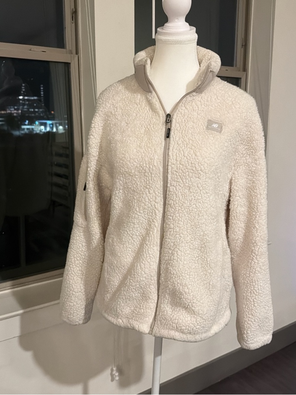 New Balance Cream Sherpa Zip-Up Jacket